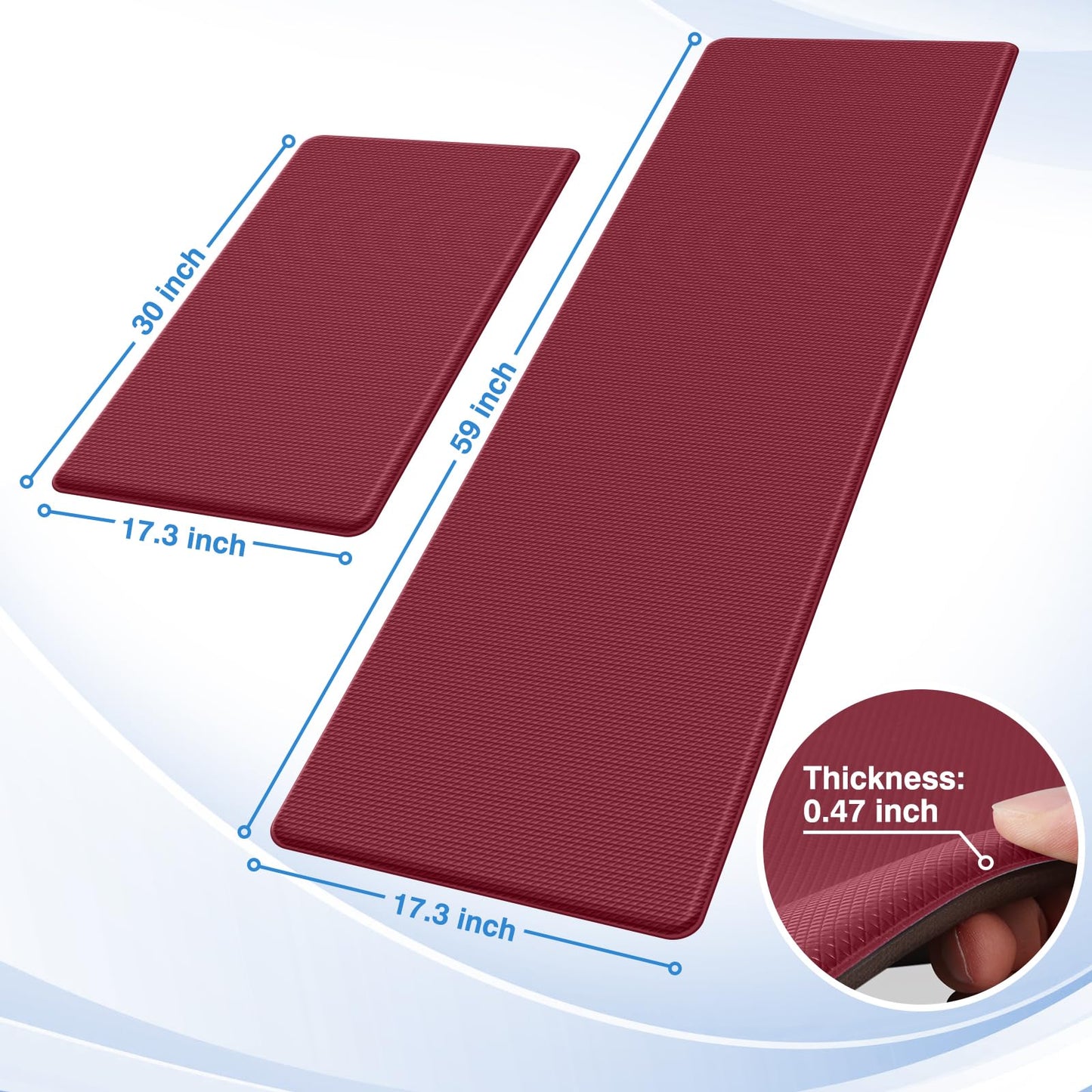 StepRite Kitchen Mats, 2PCS Kitchen Rugs, Cushioned Anti Fatigue Kitchen Mats for Floor, Non-Slip Standing Desk Mat, Waterproof Kitchen Rug Set for Kitchen, Floor, Office, 17.3"x30"+17.3"x47", Black