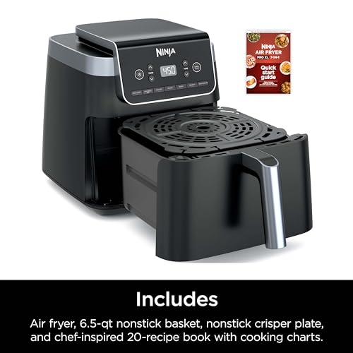 Ninja | Air Fryer | 4-in-1 Pro Air Fry, Roast, Reheat, Dehydrate | 5QT Capacity fits up to 4lbs of French Fries | 400F Max Temp | Nonstick Basket & Crisper Plate | 120V | Grey | AF141