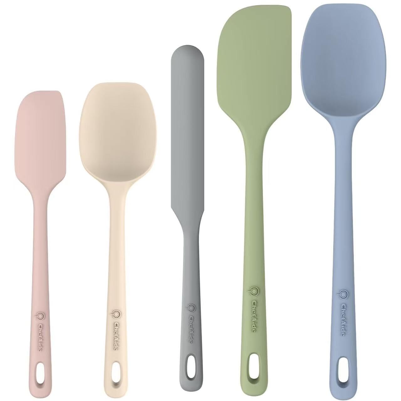 5 Pieces Silicone Spatula Set, Food Grade Rubber Spatula, Upgrade Strong Handle with Ergonomic Grip, Heat Resistant Up to 600°F for Nonstick Cookware, Cooking