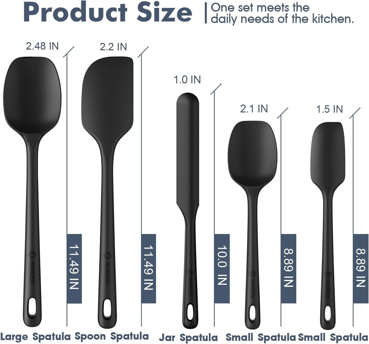 5 Pieces Silicone Spatula Set, Food Grade Rubber Spatula, Upgrade Strong Handle with Ergonomic Grip, Heat Resistant Up to 600°F for Nonstick Cookware, Cooking