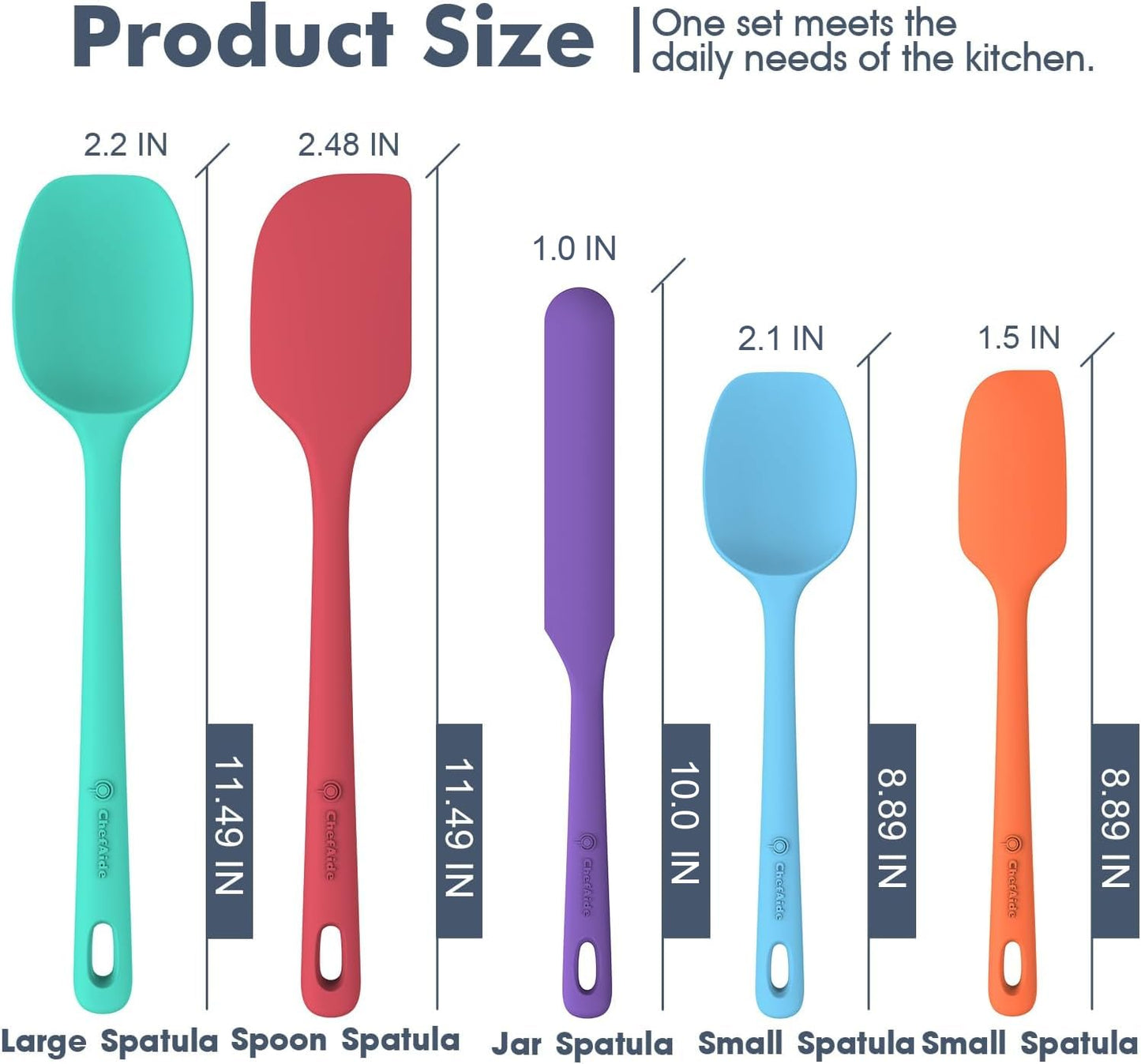 5 Pieces Silicone Spatula Set, Food Grade Rubber Spatula, Upgrade Strong Handle with Ergonomic Grip, Heat Resistant Up to 600°F for Nonstick Cookware, Cooking