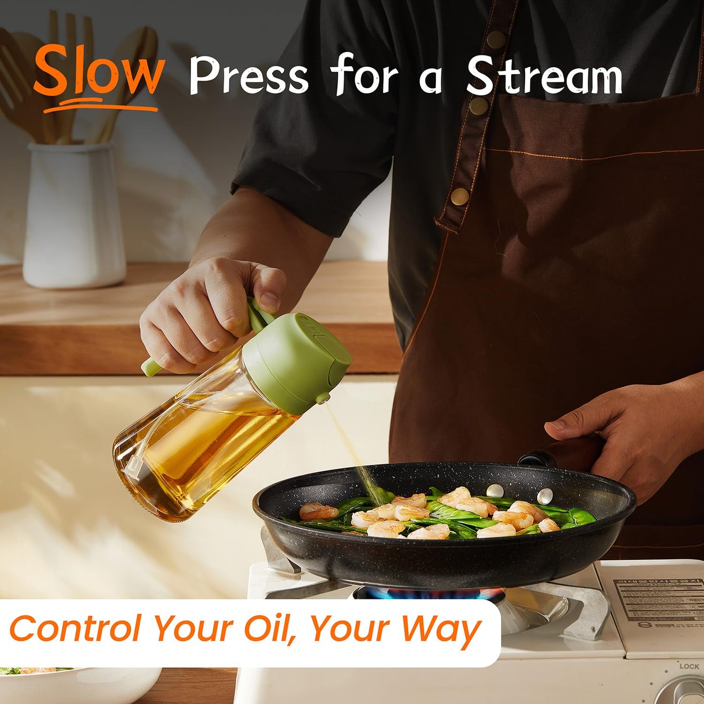 TrendPlain 16oz/470ml Glass Olive Oil Sprayer for Cooking – 2 in 1 Olive Oil Dispenser Bottle for Kitchen Gadgets and Air Fryer Accessories, Salad, BBQ - Black