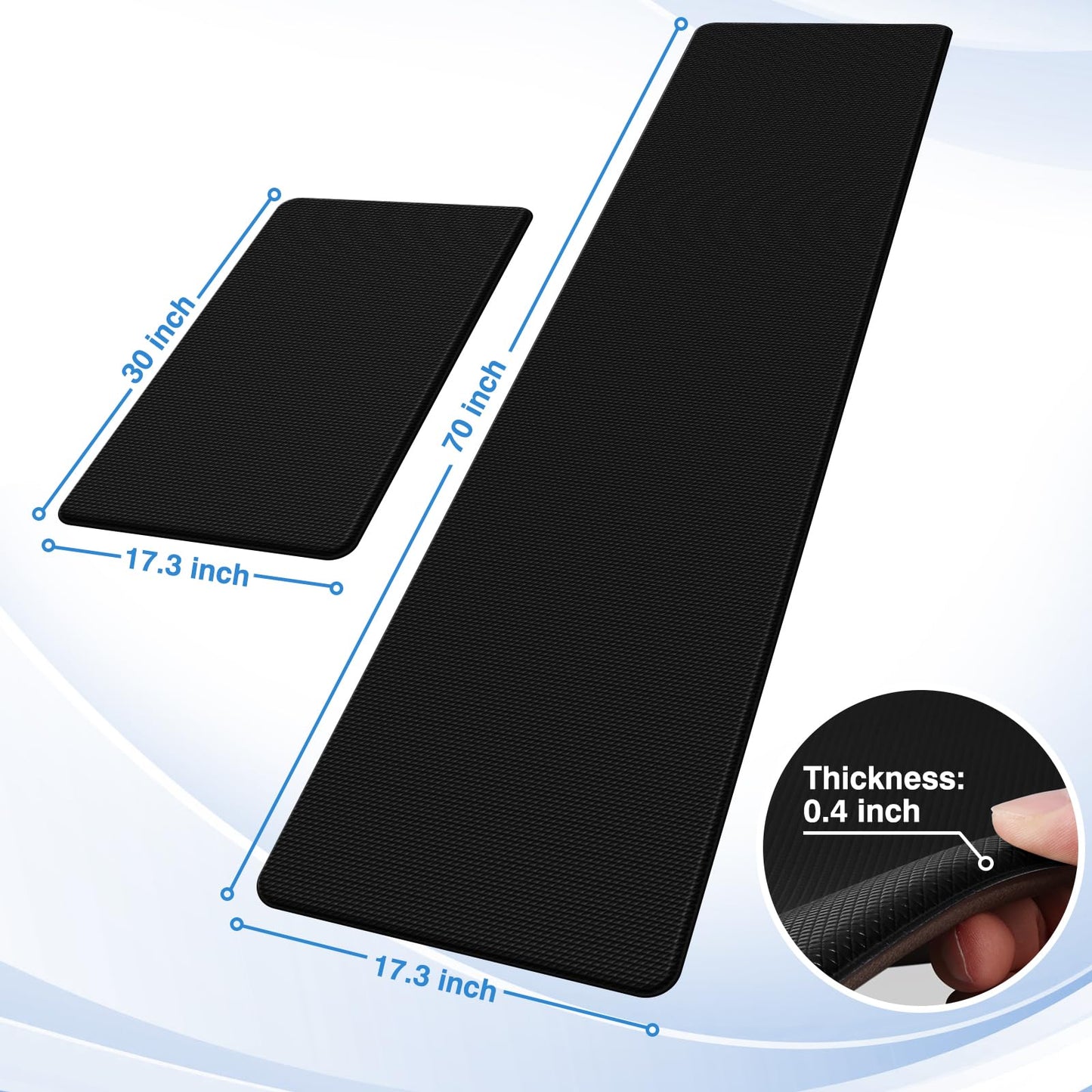StepRite Kitchen Mats, 2PCS Kitchen Rugs, Cushioned Anti Fatigue Kitchen Mats for Floor, Non-Slip Standing Desk Mat, Waterproof Kitchen Rug Set for Kitchen, Floor, Office, 17.3"x30"+17.3"x47", Black