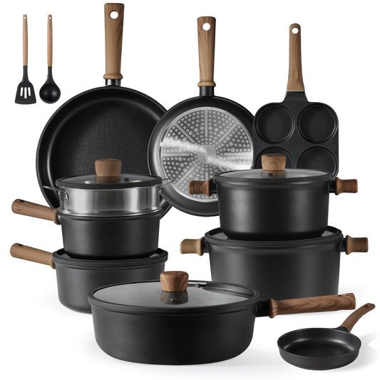 CAROTE Nonstick Pots and Pans, Induction Cookware Set 16pcs Kitchen Cooking Sets, Pot and Pan Non Stick w/Frying pan (PFOS, PFOA Free)