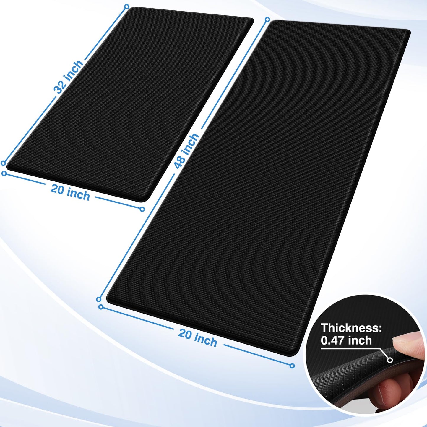 StepRite Kitchen Mats, 2PCS Kitchen Rugs, Cushioned Anti Fatigue Kitchen Mats for Floor, Non-Slip Standing Desk Mat, Waterproof Kitchen Rug Set for Kitchen, Floor, Office, 17.3"x30"+17.3"x47", Black