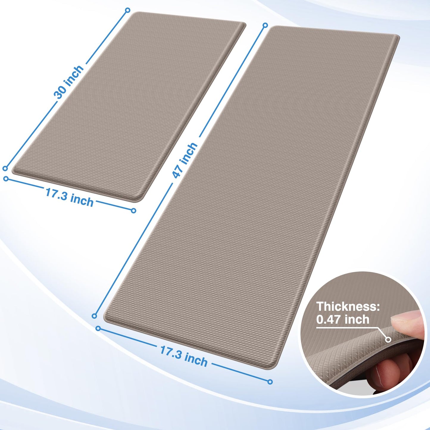 StepRite Kitchen Mats, 2PCS Kitchen Rugs, Cushioned Anti Fatigue Kitchen Mats for Floor, Non-Slip Standing Desk Mat, Waterproof Kitchen Rug Set for Kitchen, Floor, Office, 17.3"x30"+17.3"x47", Black