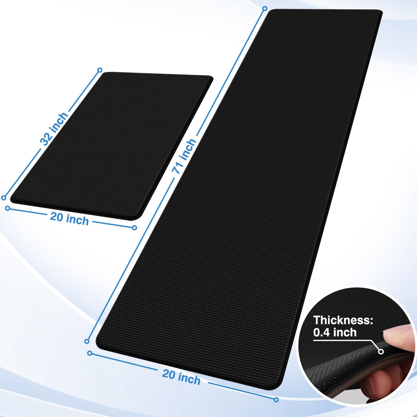 StepRite Kitchen Mats, 2PCS Kitchen Rugs, Cushioned Anti Fatigue Kitchen Mats for Floor, Non-Slip Standing Desk Mat, Waterproof Kitchen Rug Set for Kitchen, Floor, Office, 17.3"x30"+17.3"x47", Black