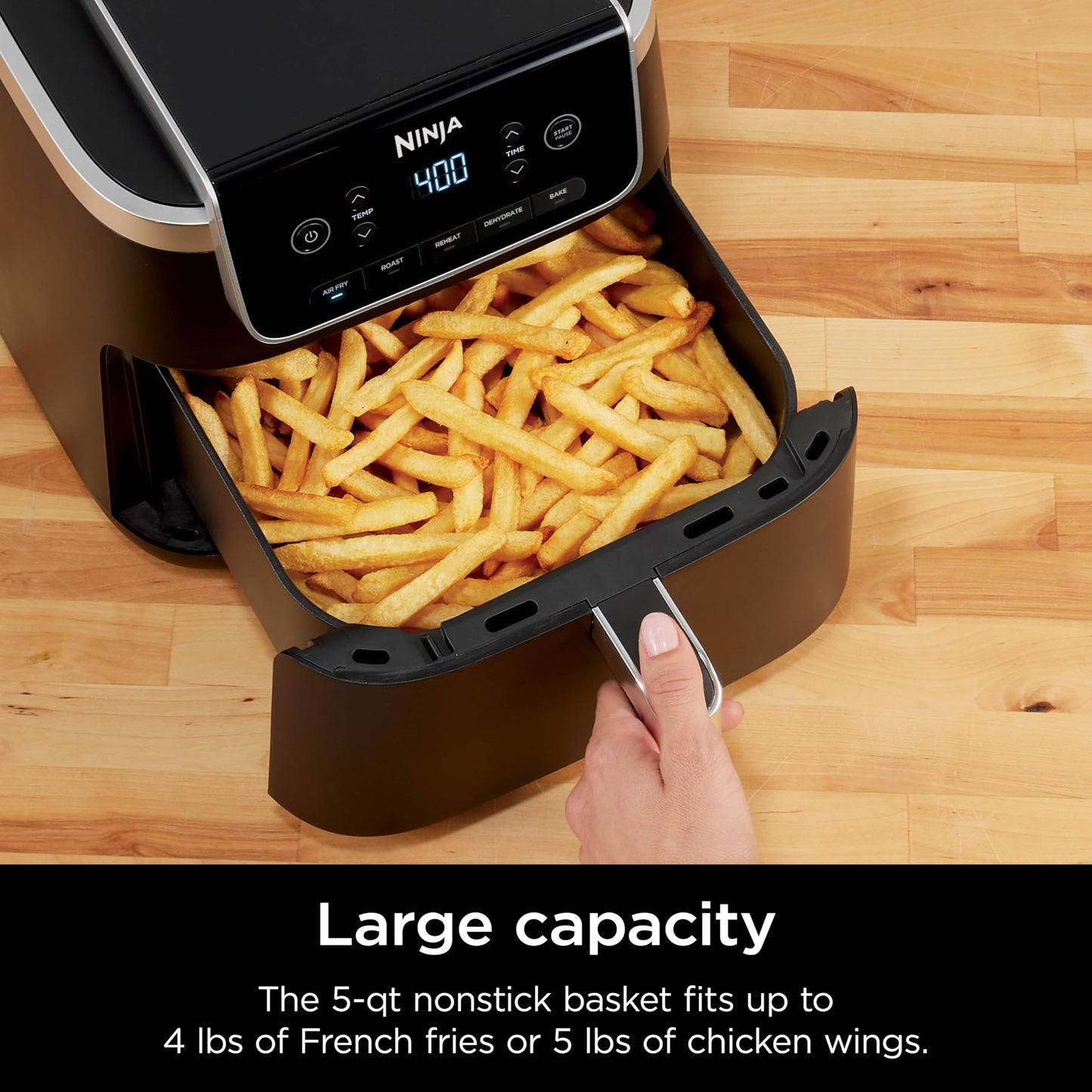 Ninja | Air Fryer | 4-in-1 Pro Air Fry, Roast, Reheat, Dehydrate | 5QT Capacity fits up to 4lbs of French Fries | 400F Max Temp | Nonstick Basket & Crisper Plate | 120V | Grey | AF141