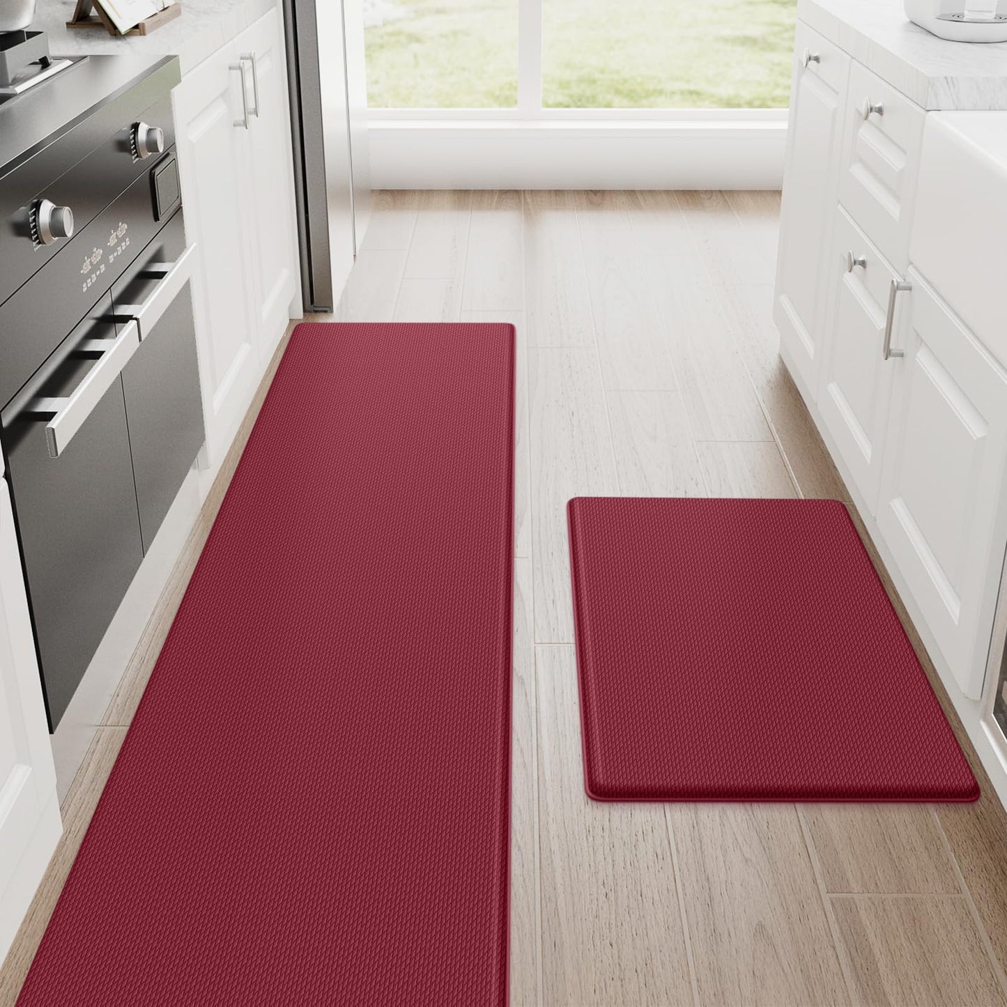 StepRite Kitchen Mats, 2PCS Kitchen Rugs, Cushioned Anti Fatigue Kitchen Mats for Floor, Non-Slip Standing Desk Mat, Waterproof Kitchen Rug Set for Kitchen, Floor, Office, 17.3"x30"+17.3"x47", Black