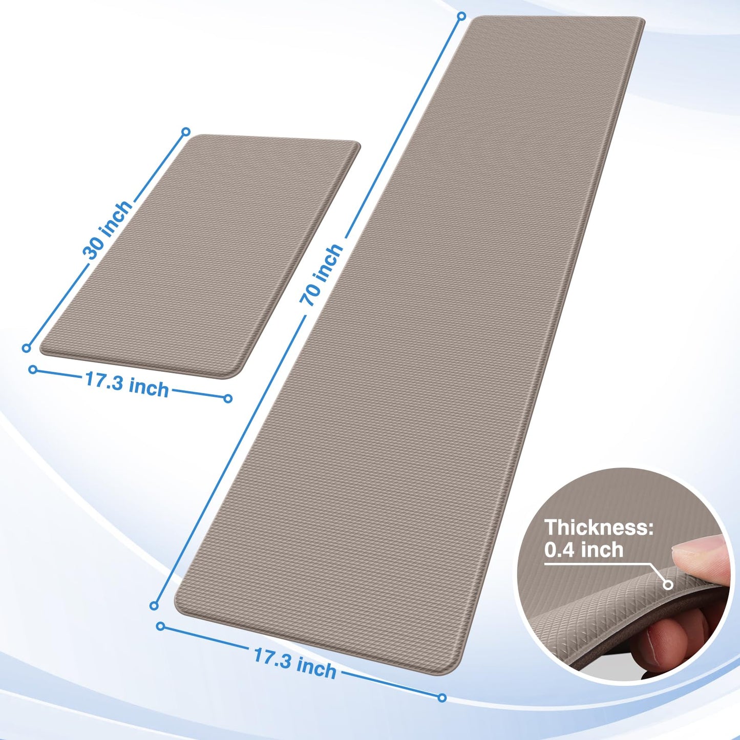 StepRite Kitchen Mats, 2PCS Kitchen Rugs, Cushioned Anti Fatigue Kitchen Mats for Floor, Non-Slip Standing Desk Mat, Waterproof Kitchen Rug Set for Kitchen, Floor, Office, 17.3"x30"+17.3"x47", Black