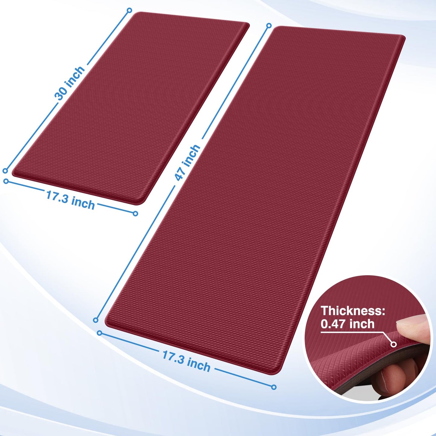 StepRite Kitchen Mats, 2PCS Kitchen Rugs, Cushioned Anti Fatigue Kitchen Mats for Floor, Non-Slip Standing Desk Mat, Waterproof Kitchen Rug Set for Kitchen, Floor, Office, 17.3"x30"+17.3"x47", Black