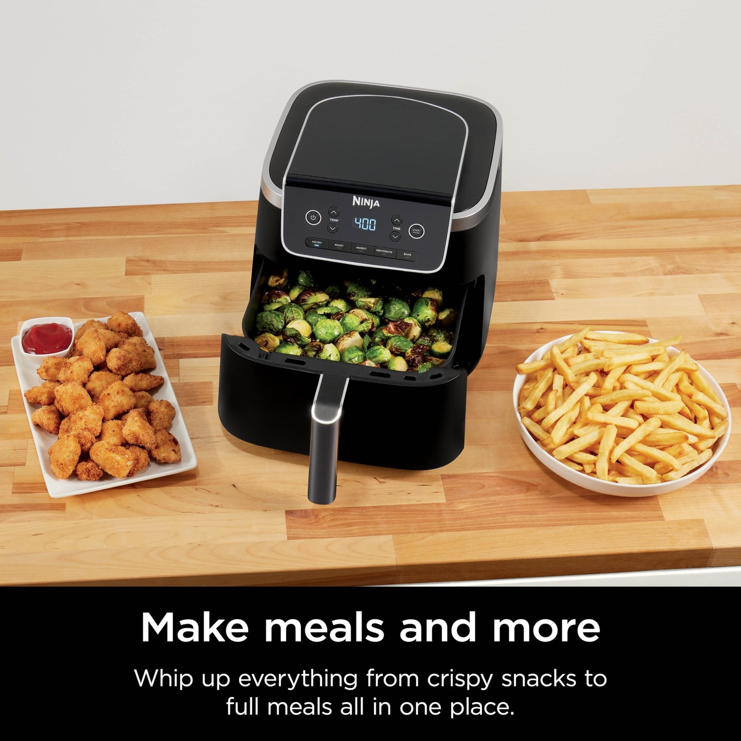 Ninja | Air Fryer | 4-in-1 Pro Air Fry, Roast, Reheat, Dehydrate | 5QT Capacity fits up to 4lbs of French Fries | 400F Max Temp | Nonstick Basket & Crisper Plate | 120V | Grey | AF141