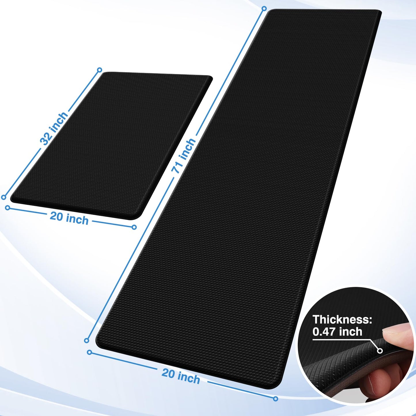 StepRite Kitchen Mats, 2PCS Kitchen Rugs, Cushioned Anti Fatigue Kitchen Mats for Floor, Non-Slip Standing Desk Mat, Waterproof Kitchen Rug Set for Kitchen, Floor, Office, 17.3"x30"+17.3"x47", Black