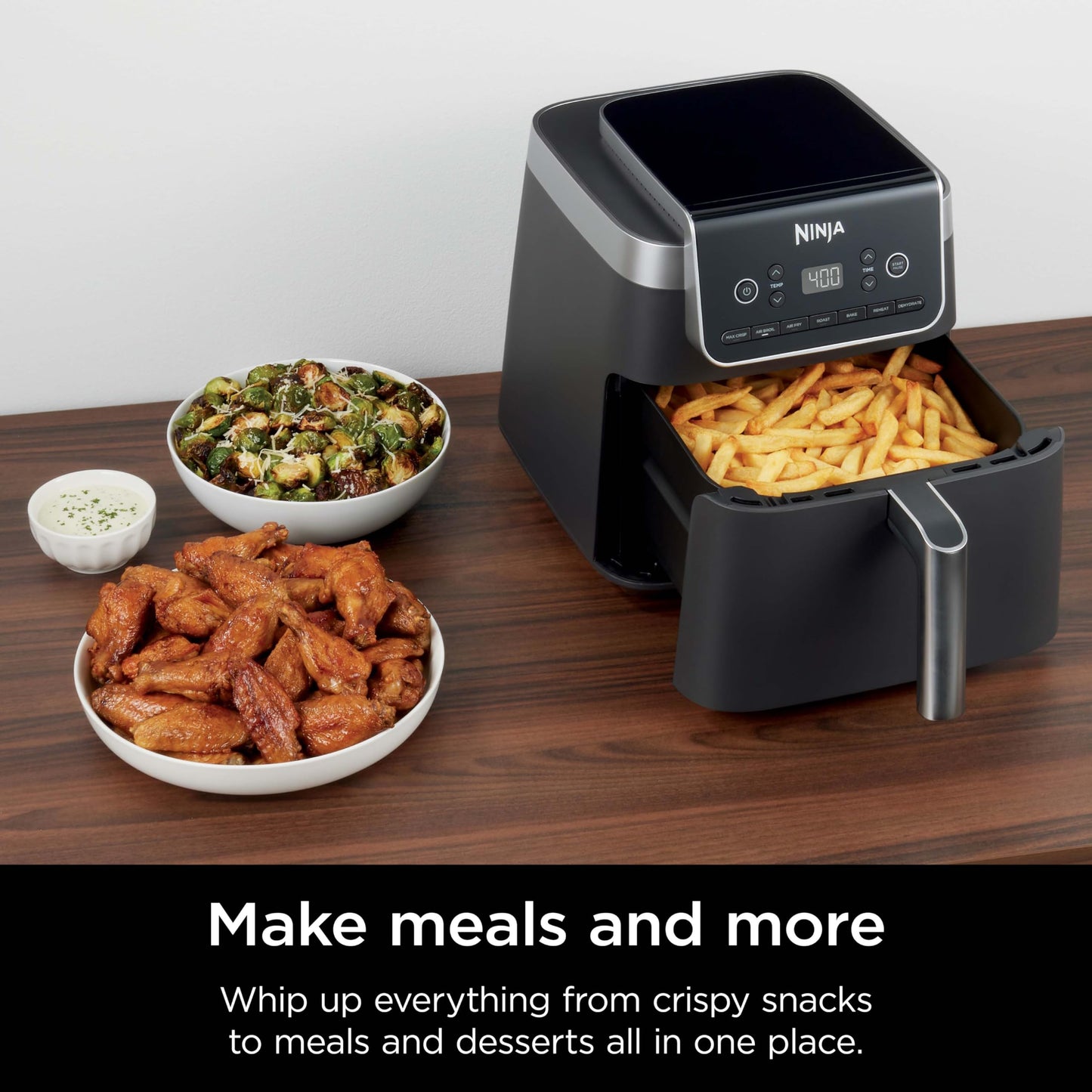 Ninja | Air Fryer | 4-in-1 Pro Air Fry, Roast, Reheat, Dehydrate | 5QT Capacity fits up to 4lbs of French Fries | 400F Max Temp | Nonstick Basket & Crisper Plate | 120V | Grey | AF141