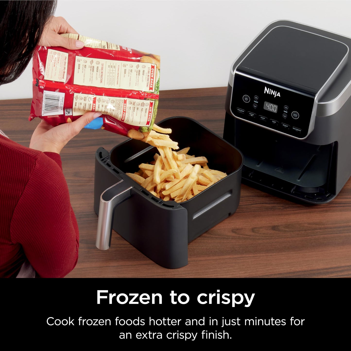 Ninja | Air Fryer | 4-in-1 Pro Air Fry, Roast, Reheat, Dehydrate | 5QT Capacity fits up to 4lbs of French Fries | 400F Max Temp | Nonstick Basket & Crisper Plate | 120V | Grey | AF141